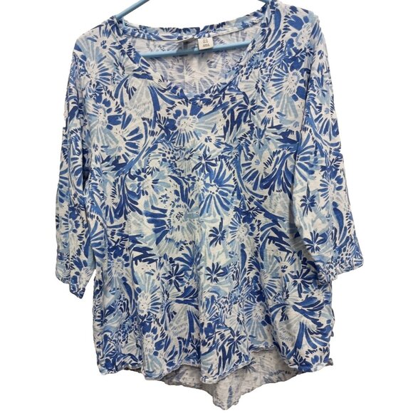 Joie Tops - Joie Womens BOHO Blouse Top Size 1X Blue Floral 3/4 Sleeve Cottagecore